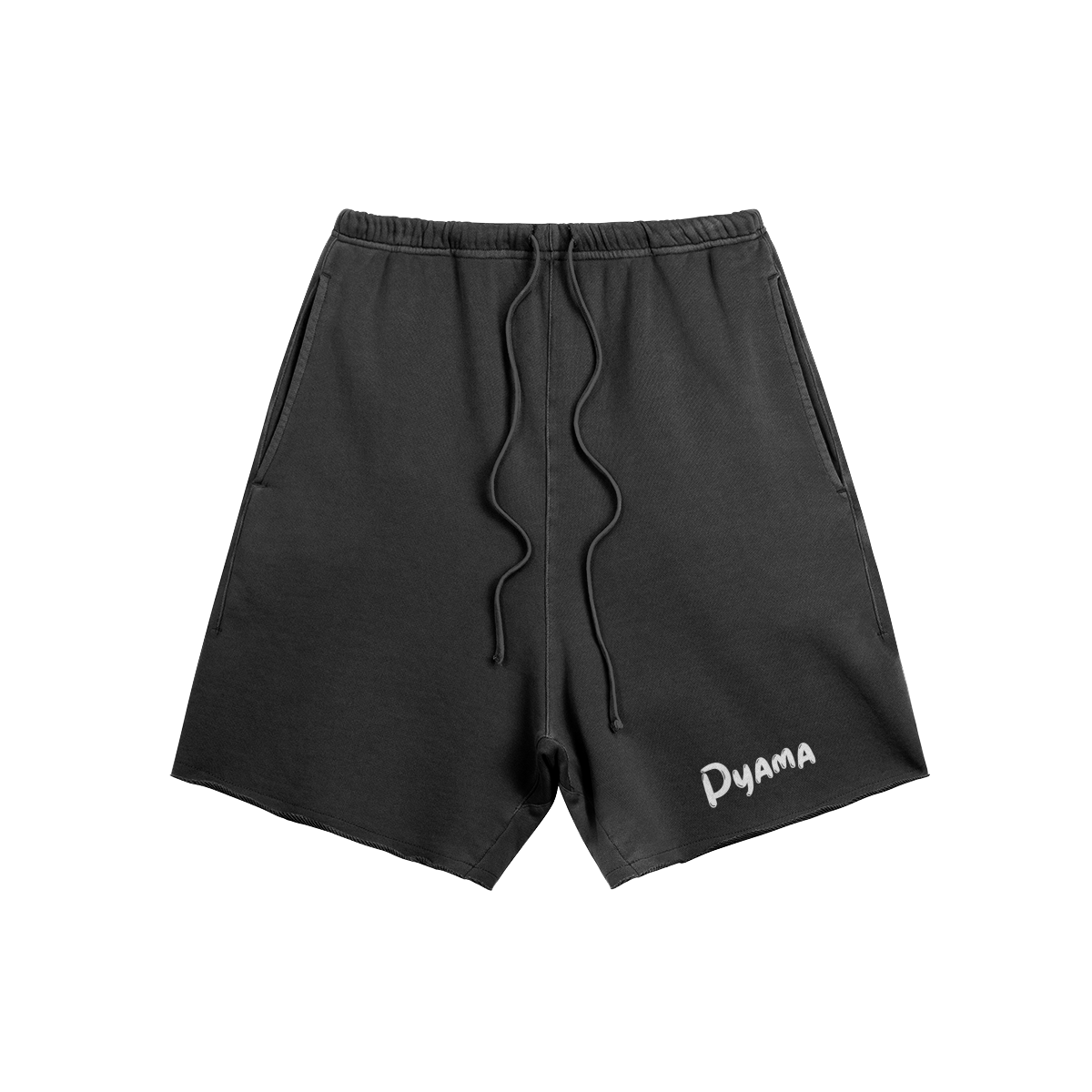 Shorts deportivos unisex con dobladillo sin rematar y lavados PYAMA Negro