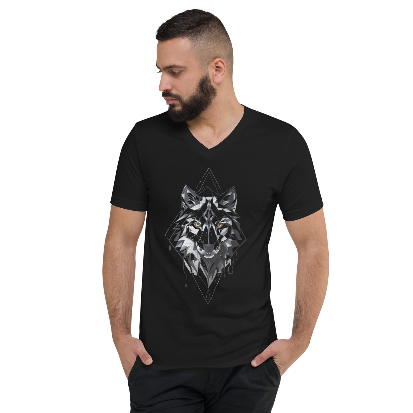 PYAMA Black WOLF Unisex Short Sleeve V-Neck T-Shirt